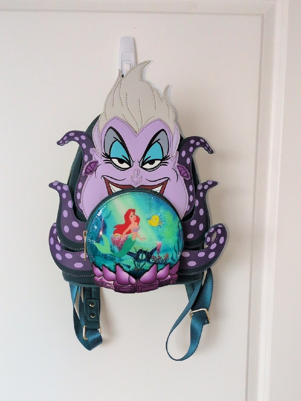 Loungefly Ursula Teal & Purple Ariel-Themed Mini Backpack Interior Print